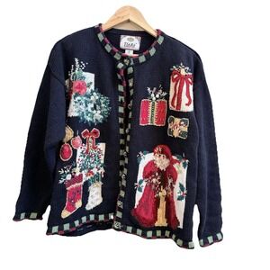 Tiara International Vintage 90s Christmas Cardigan Sweater Women's Size Medium